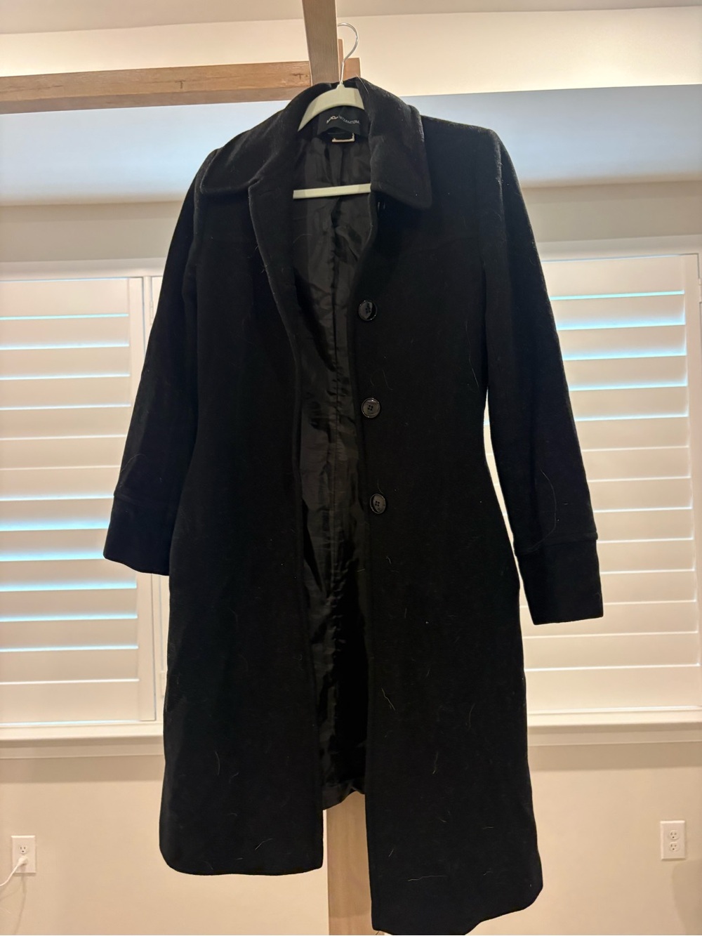 Moda International Black Wool Single-Breasted Trench Coat